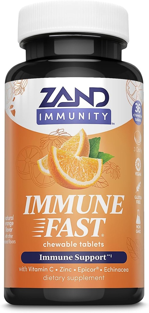 ZAND Imunity Immuniune Orane Chewables - Imune Dukung Supplement w / Epicor Fergered Yeast, Vitamin C 1000mg, Zinc, Echinacea - Non-GMO, Vegan, Gluten Free, 60- Day Garatee, 10 Pegawai