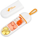 Toplive Travel Pill Organizer, Portable Pill Container Mini Daily Pill Organizer, Small Case Travel Medicine Organizer Pocket Vitamin Suplemen Kotak Minyak Ikan, White Orange