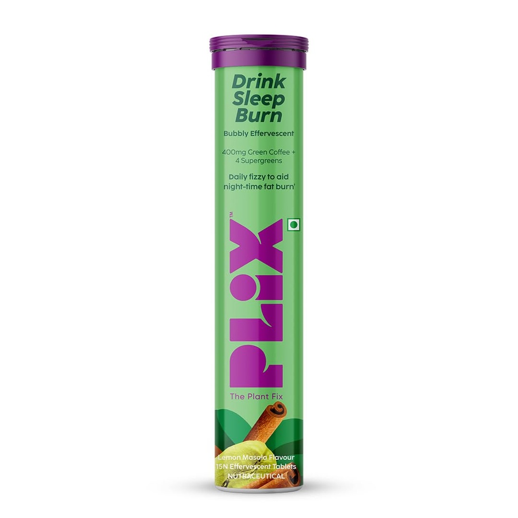 PLIX - THE PLANT FIX Green Coffee Bean 15 Effervescent Tablets For Better Metabolism & Energy Levels With Green Coffee Bean, Garcinia Cambogia, Cinnamon Extract and Wheatgrass, Pack of 1(Lemon Twist)