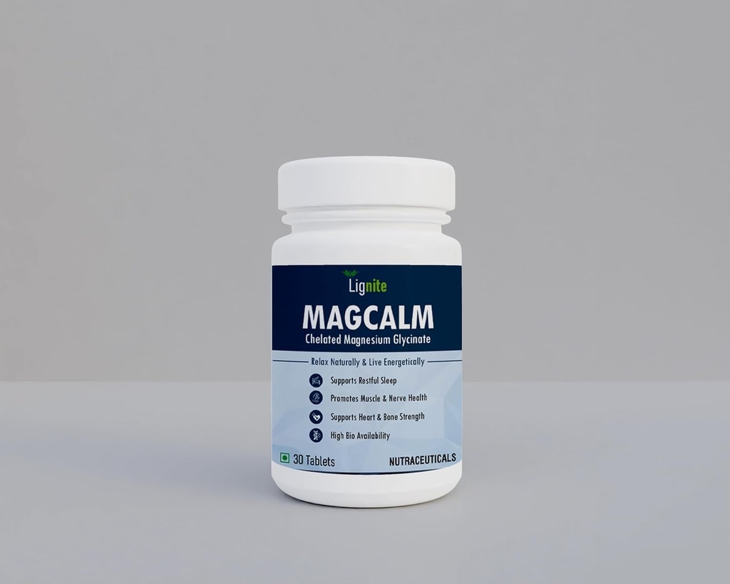 MagCalm Chelated Magnesium Glycinate Tablets | 220mg High Bioavailability | Supports Muscle, Nerve, Heart & Bone Health | Promotes Relaxation & Restful Sleep | 30 Tablets