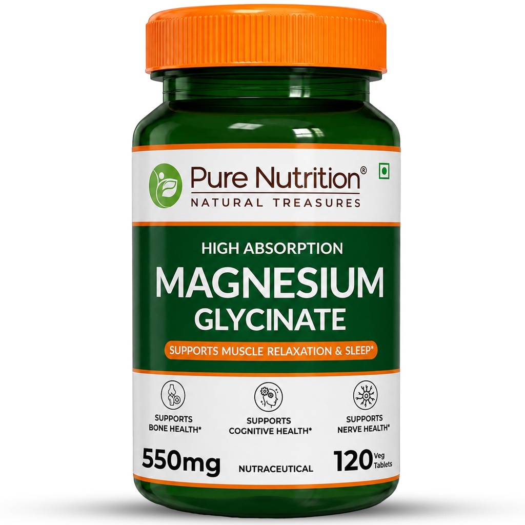 Pure Nutrition Magnesium Glycinate 550mg - 120 Tablets | High Absorption Magnesium Supplement for Daily Wellness | Supports Muscle Relaxation, Sleep & Nerve Function