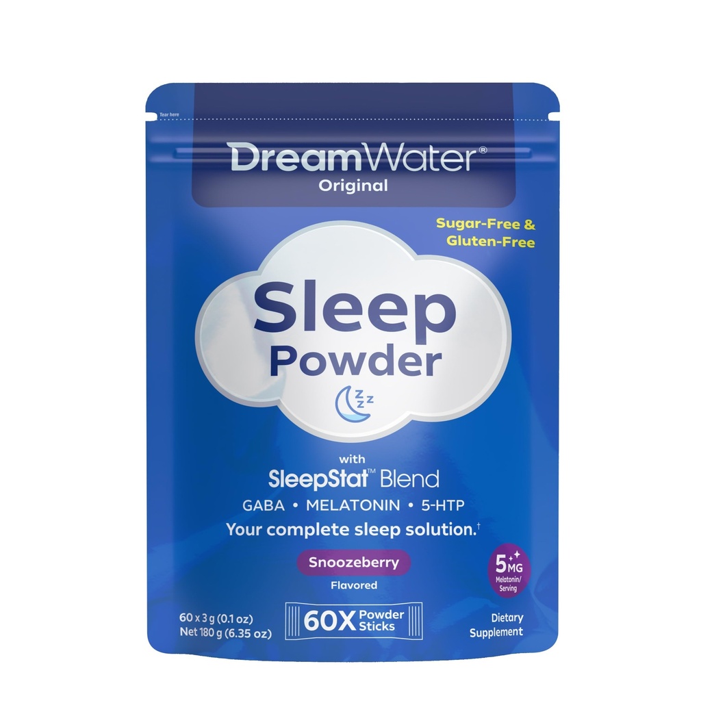 Dream Water Sleep Aid, Powder; GABA, MELATONIN, 5-HTP, Snoozeberry, 60 Count