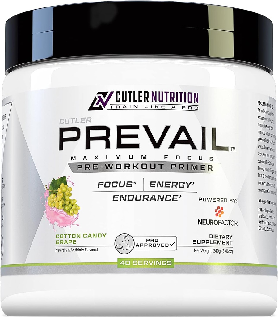 Prevail Prewoout Wowder with Nootropics: 男女预选,剪除边缘能量和焦点补充 L Citrulline, Alpha GPC, L Tyrosine QQ棉糖葡萄, 40 Scoops