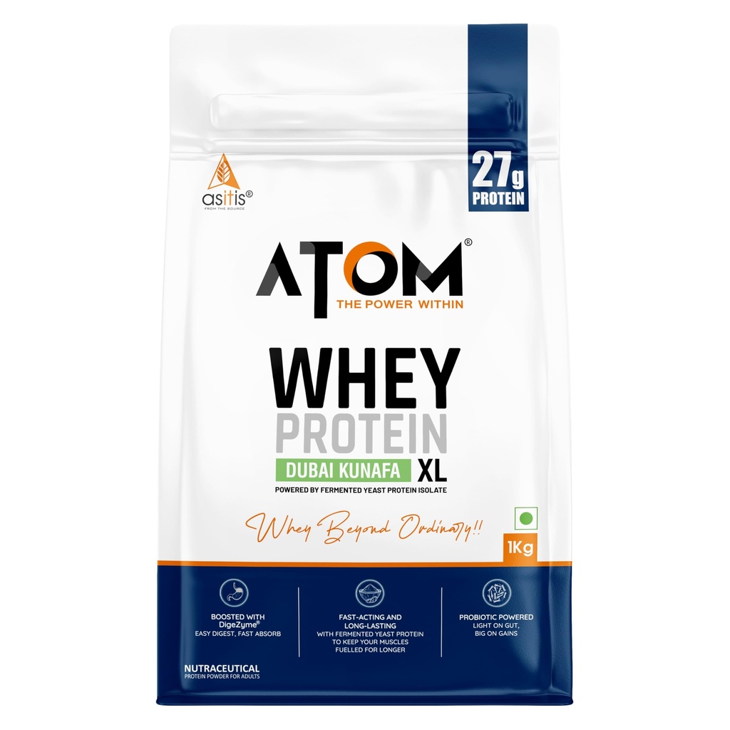 AS-IT-IS ATOM Whey Protein XL, Dubai Kunafa, 1kg - with DigeZyme® & Fermented Yeast Protein