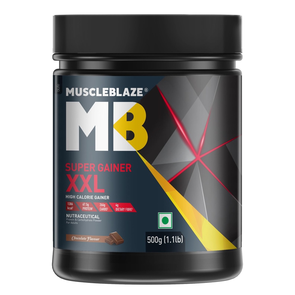 MuscleBlaze Super Gainer XXL Powder, Chocolate, 500g (1.1lbs)