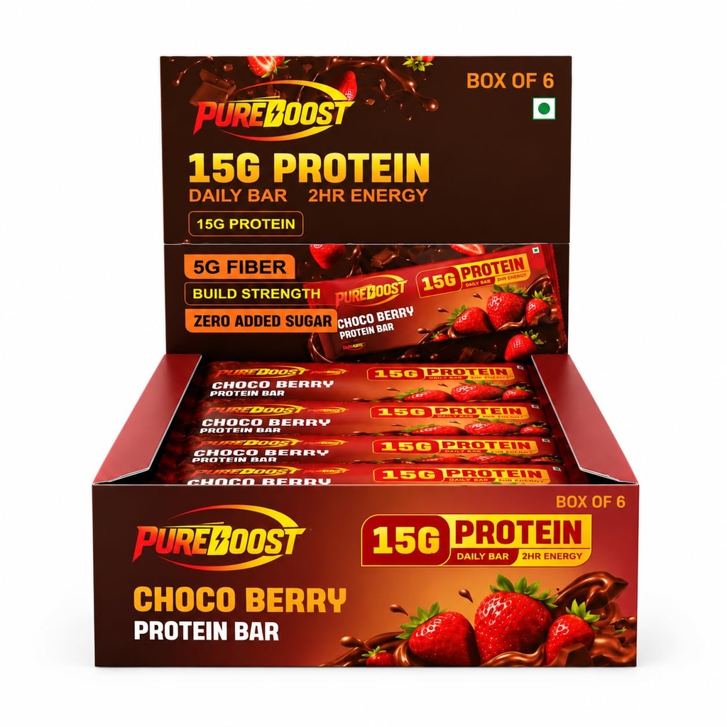 Choco Berry Protein Bars with 15g Protein & 5g Fiber | Zero Added Sugar | Gluten Free | 2hr Energy | Healthy Snack | Daily Protein Bar, 50g (Pack of 6)