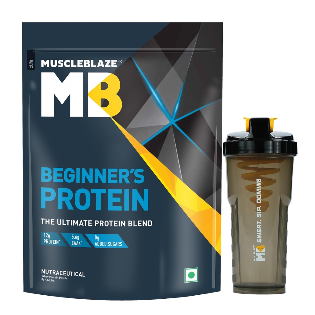 MuscleBlaze Beginner's Whey Protein Powder, 1kg (2.2lbs) + Shaker