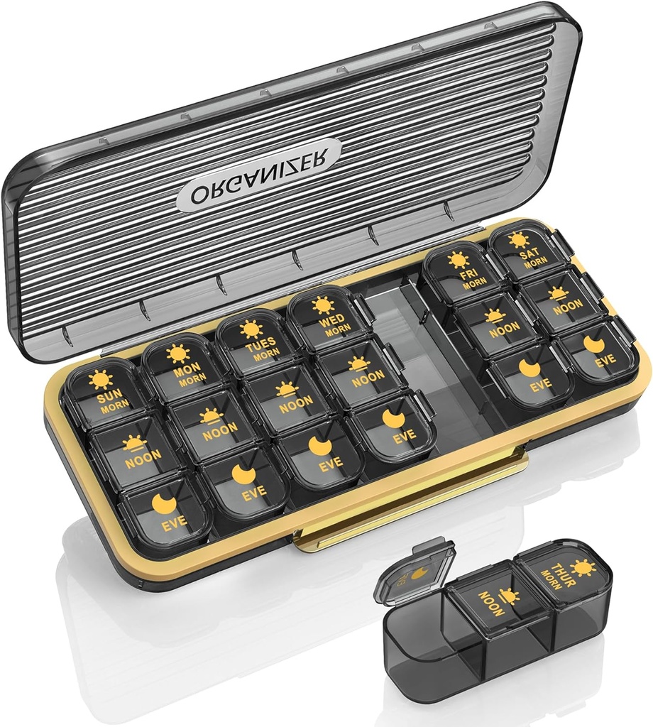 Pill Organizer 3 Times A Day - Acedada Weekly Pill Organizer 3 Times A Day, Böyük Pill Box 7 Day Medicine Organizer Pill Case, Pill Container Holder, Daily Pill Box 3 Times A Day, Vitamin üçün, Black G