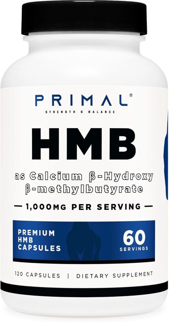 Primal HMB (1000mg, 120 Kapseln) | Leichtathletik, Glutenfrei, Non-GMO, 60 Servierungen