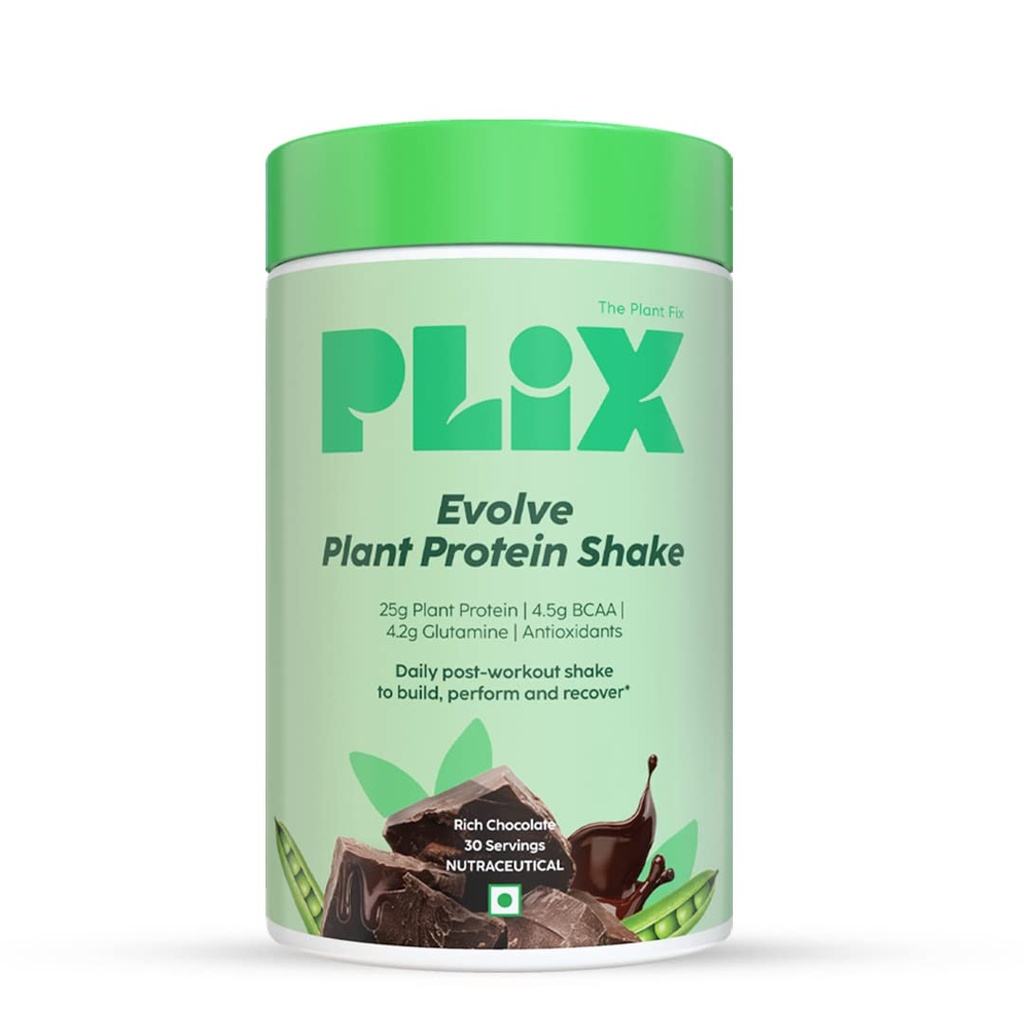 PLIX - THE PLANT FIX EVOLVE Performance Plant Protein Powder For Muscle Gain And Recovery (Chocolate Flavour) 1Kg, Protein Drink With B12 Vitamin, Helps To Boosts Immunity, No Added Sugar