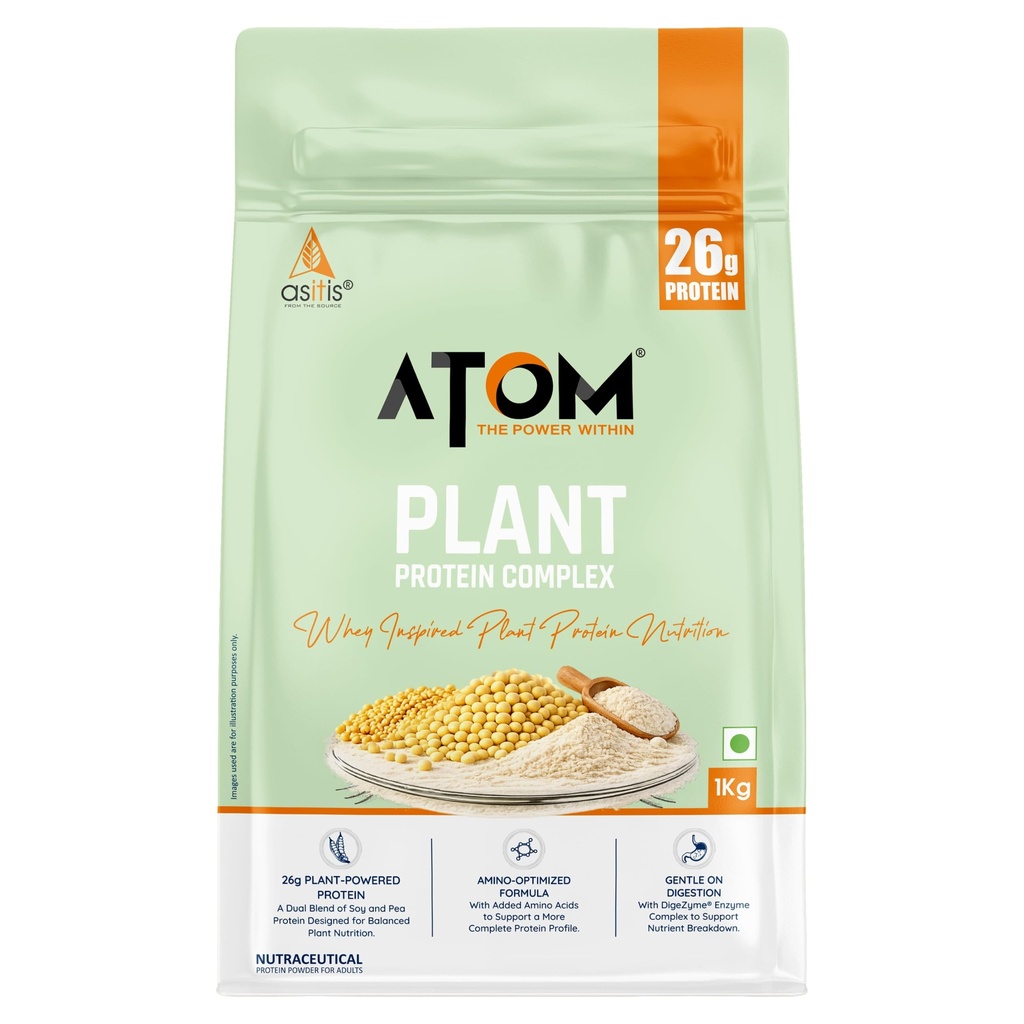 AS-IT-IS ATOM Plant Protein Complex: 26g Protein, 1kg, Choco Hazel Fusion - Clean, Easy to Digest | Complete Protein with Added Amino Acids, Ashwagandha & DigeZyme®