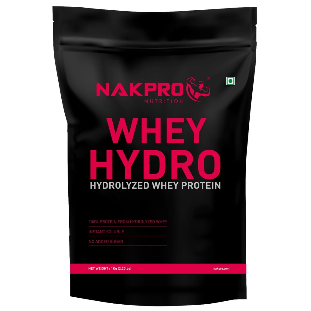 NAKPRO HYDRO Whey Protein Hydrolyzed | 24.89g Protein, 5.45g BCAA | Easy Mixing, Low Carbs, Easy Digesting Whey Protein Supplement Powder for Men, Women & Athletes | 1 Kg (Coffee)