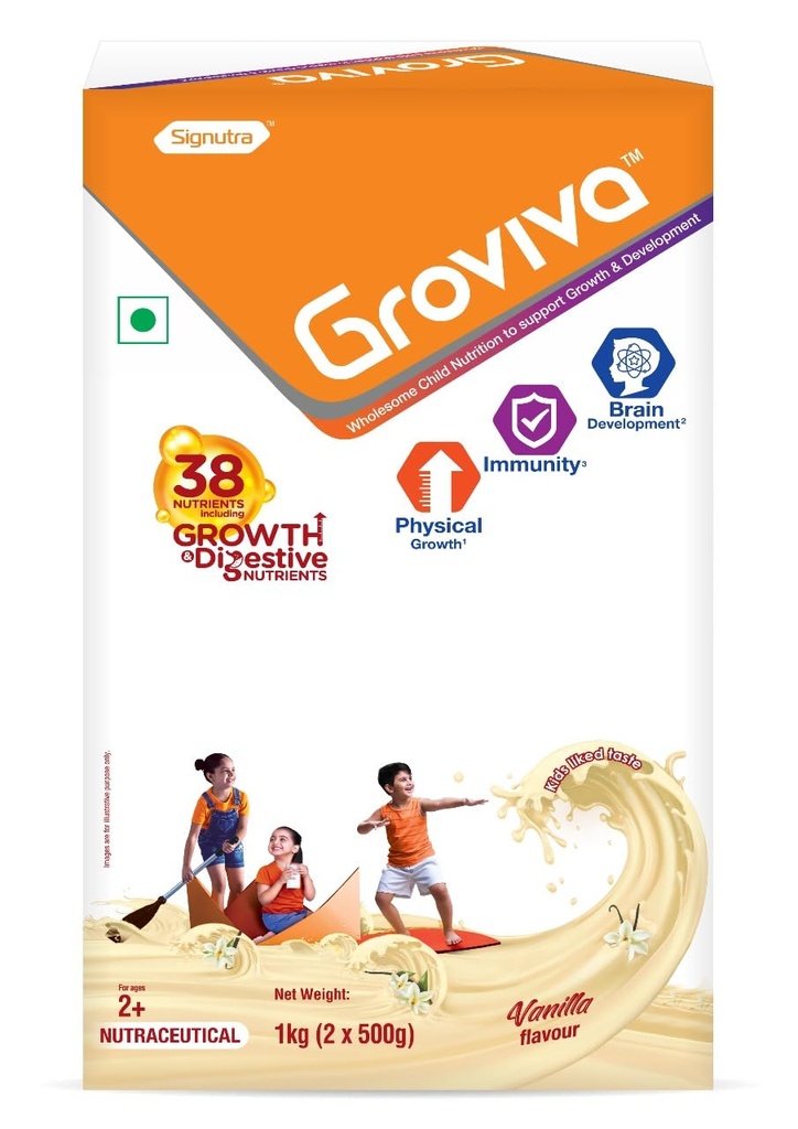 Groviva Wholesome Child Nutrition for Growth & Development - 1Kg (2 x 500g) BIB (Vanilla)