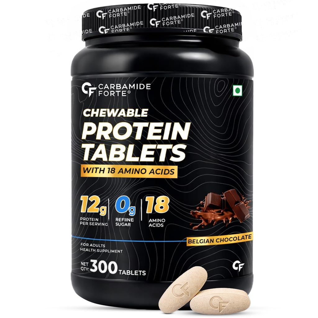 Carbamide Forte Protein Chewable – 12g Whey Protein Per Serving | Whey Protein with 18 Amino Acids | No Refined Sugar | Tasty, On-the-Go Protein Tablets for Men & Women | 300 Tablets