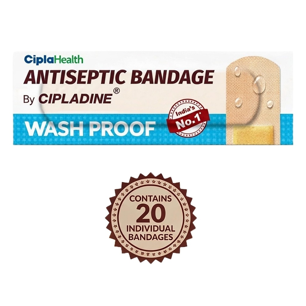 Cipladine Antiseptic Bandage - 20 Count | Wash Proof | Strong Adhesiveness