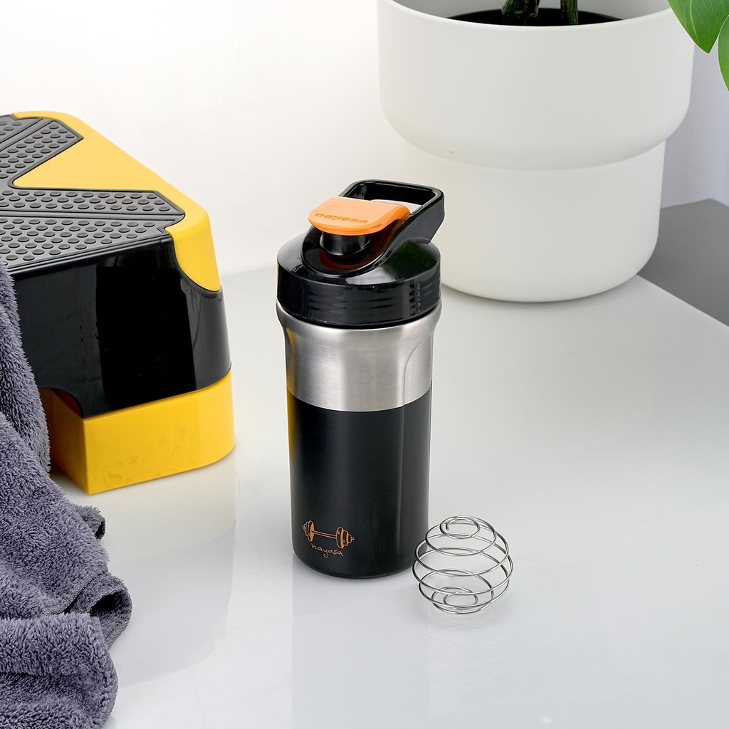 Nayasa Alloy Cross Fit Stainless Steel Gym Shaker Bottle | 900ml | Leakproof & Durable | Pre & Post Workout Shaker Bottle | BPA-Free Sports Shaker for Protein, Smoothies | Gym & Fitness Bottle | Black