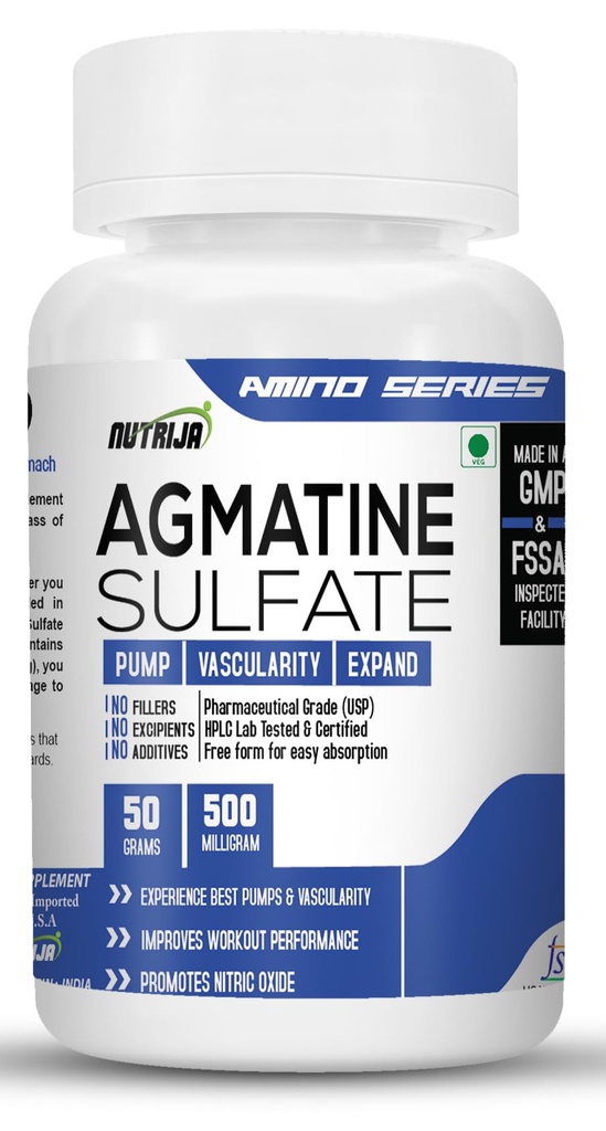 NutriJa Agmatine Sulfate Powder - 50 Grams | 100 Servings | Boost Nitric Oxide, Muscle Pump & Strength