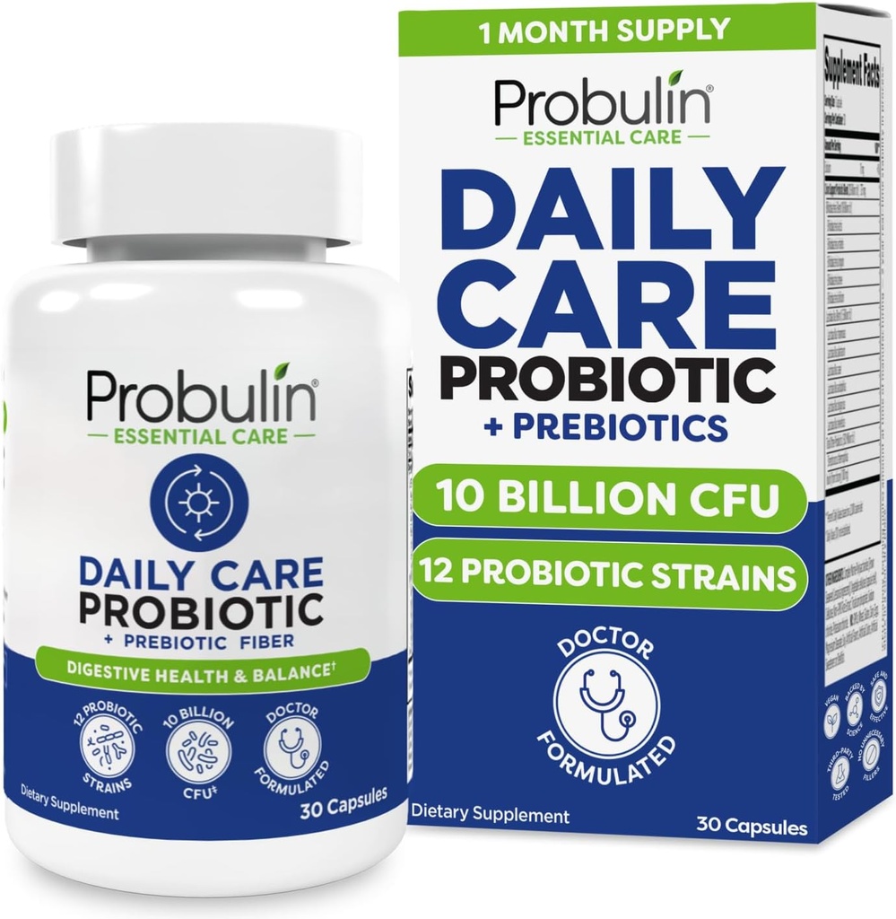 Probulin Daily Care Probiotic Supplement, Digestive, Gut 및 남성 및 여성을위한 면역 건강 지원 캡슐, 10 억 CFU, Vegan, 30 카운트 병