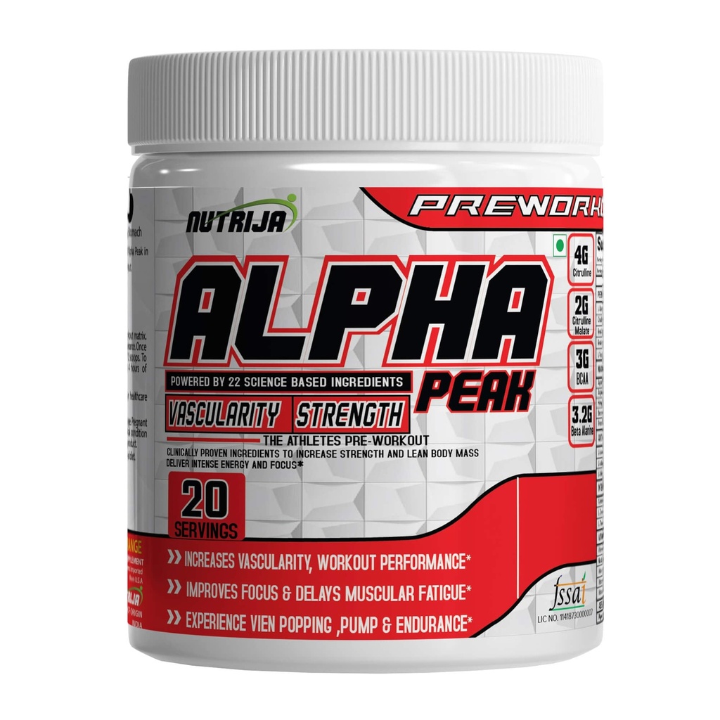 NutriJa Alpha Peak - Pre Workout-Tangy Orange - (250 Grams) - Powder