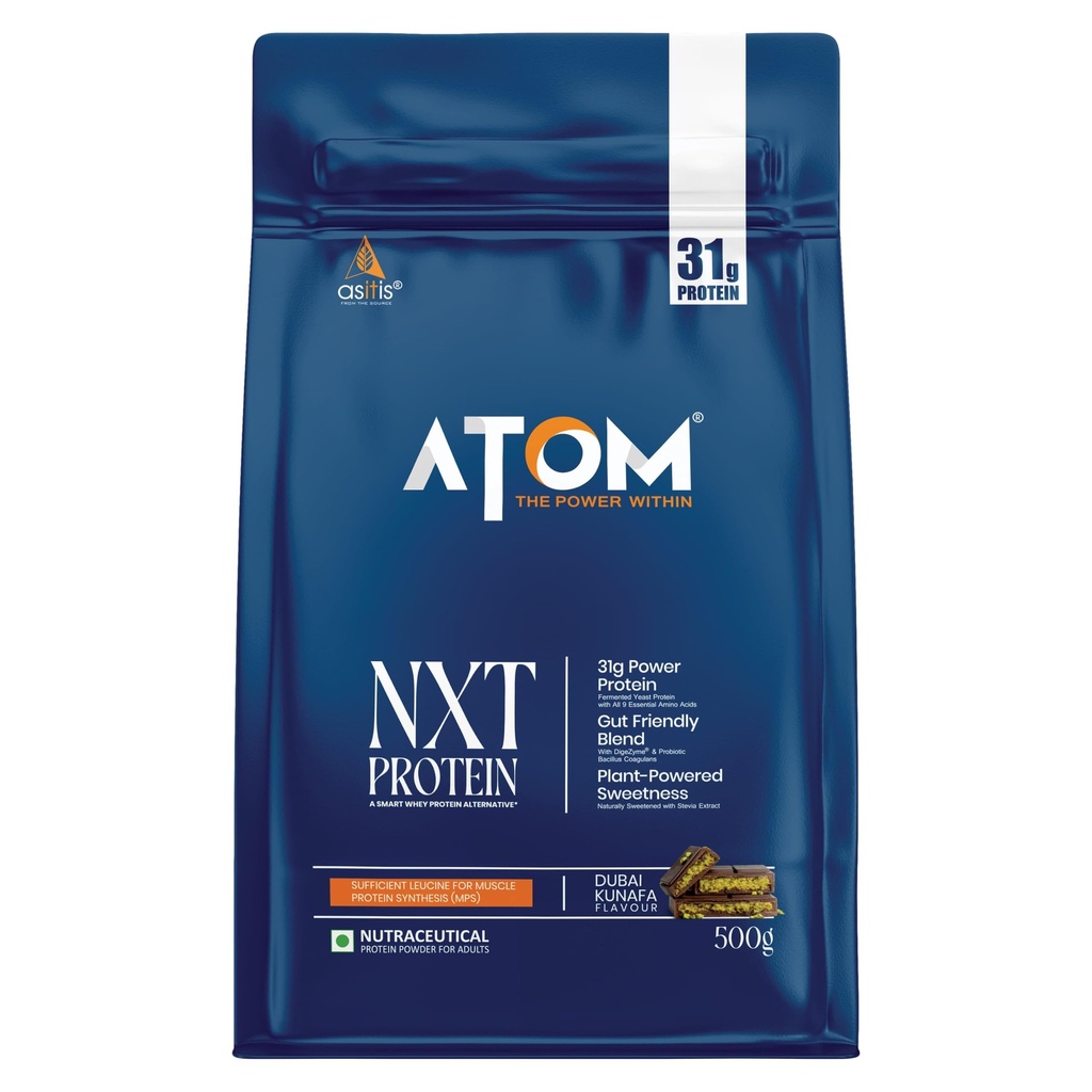 AS-IT-IS ATOM NXT Protein Dubai Kunafa, 500g - 31g Muscle Fuel from Yeast Protein with DigeZyme®