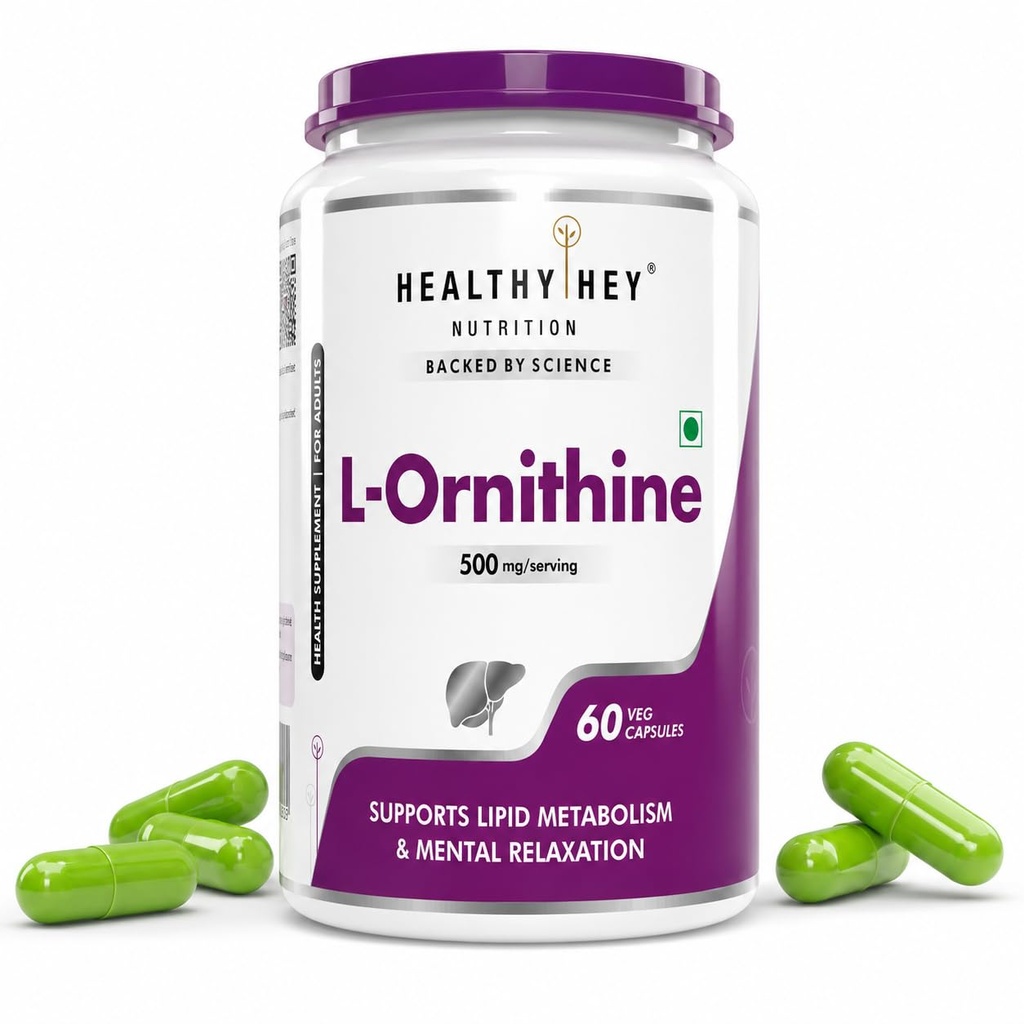 HealthyHey Nutrition L-Ornithine - 500mg/serving - 60 Vegetable Capsules