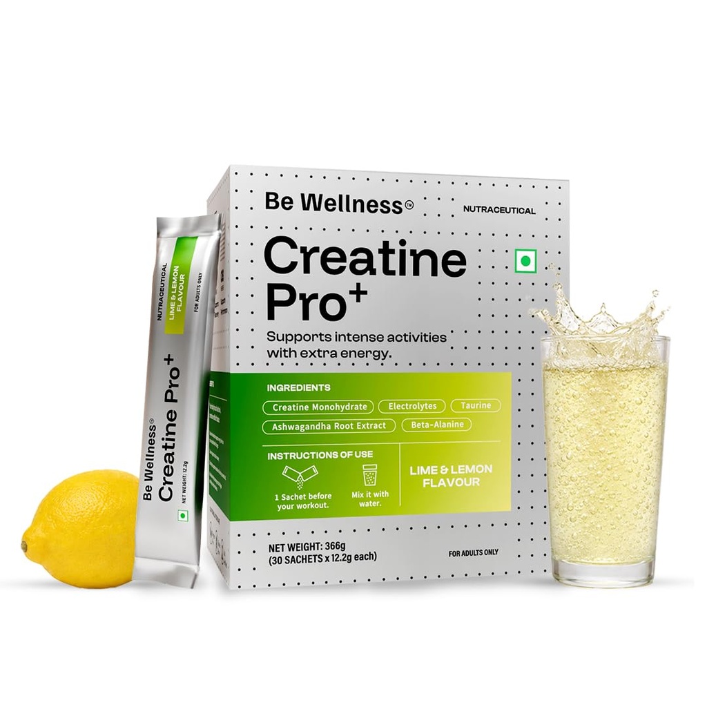 Be Wellness Creatine Pro+ Pre Workout, Lime & Lemon, 30 Sachets