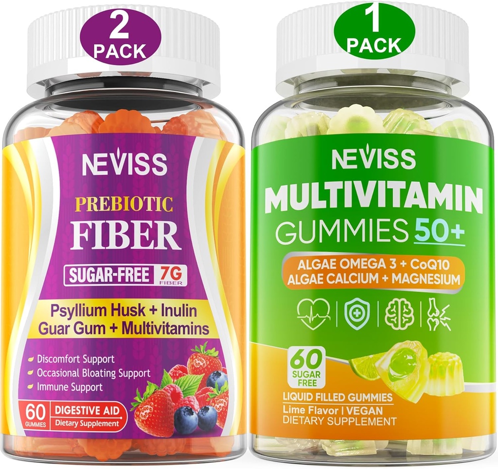 NEVISS Bundle - 50+ Multivitamín 1 balenie pre ženy a mužov a 2 balenie prebiotického vlákna