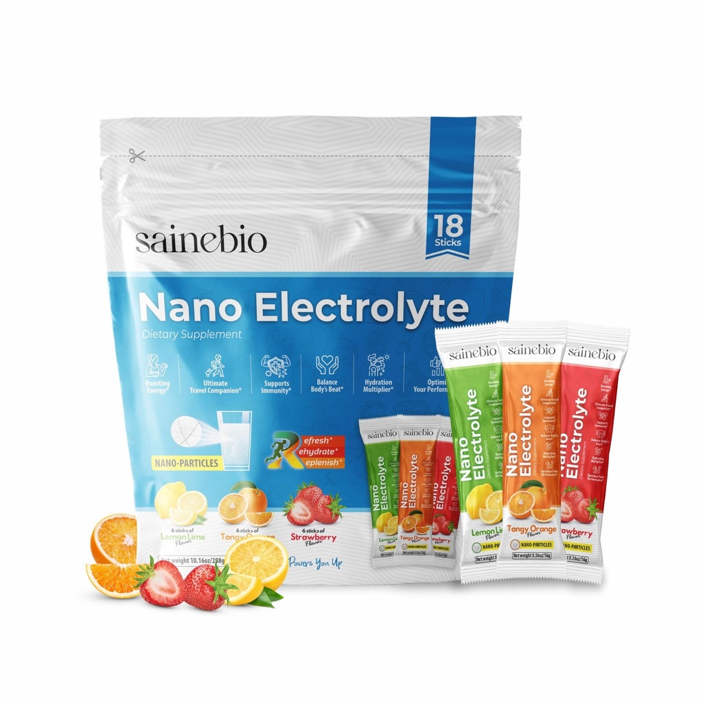 Sainebio Nano Electrolyte Powder Mix Flavour | Hydration & Energy Drink | With Potassium, Vitamin C & B-Complex | Electrolyte Balance Support | 18 Sachets