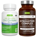 Astaxanthin Complex + Zinc Complex Vegan Bundle, Antioxidant Support for Skin, Hair & Nails, by Igennus
