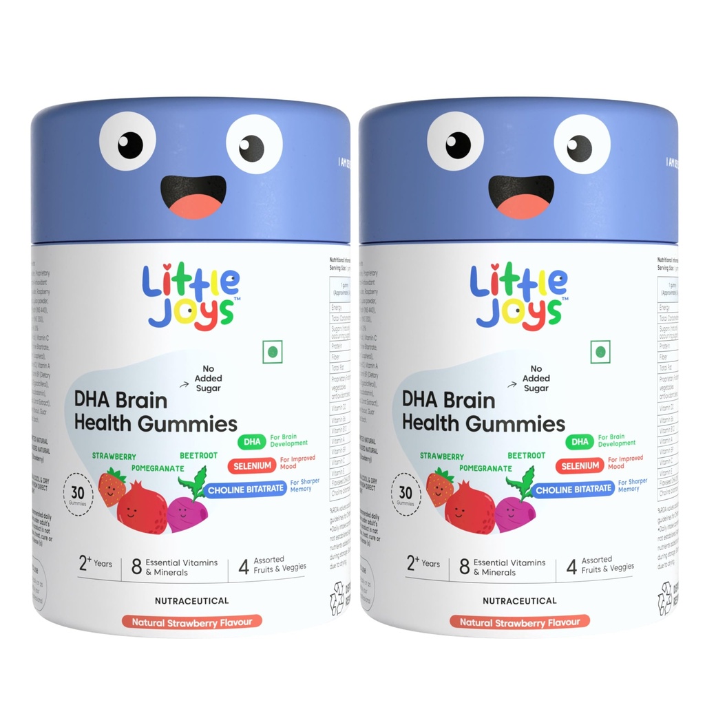 Little Joys DHA Omega 3 Brain Gummies For Kids | 4-6 years | 60 Days Pack | Improved Concentration, Mood & Sleep | Plant Based Omega 3 Supplements | Multivitamin Gummies For Kids With No Added Sugar