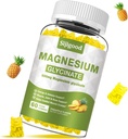 Magnesium Glycinate Gummies 600mg, Relaxation & Zzz Dukungan, Magnesium Potasium Tambahan untuk Anak-anak Sugar- Bebas, Vitamin C, B6 dan CoQ10 Pineapple Flavor, 60 Count