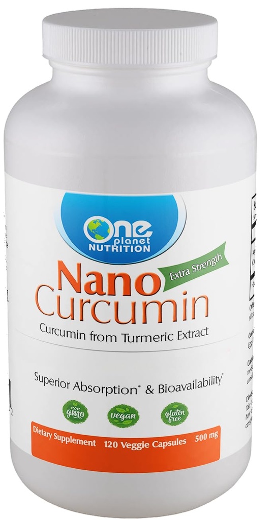 One Planet Nutrition Nano Curcumin 500 mg Veggie Capsules (120 Servings), Nano for High Absorption, Supports Immune Health, Non-GMO, Vegan, Gluten-Free