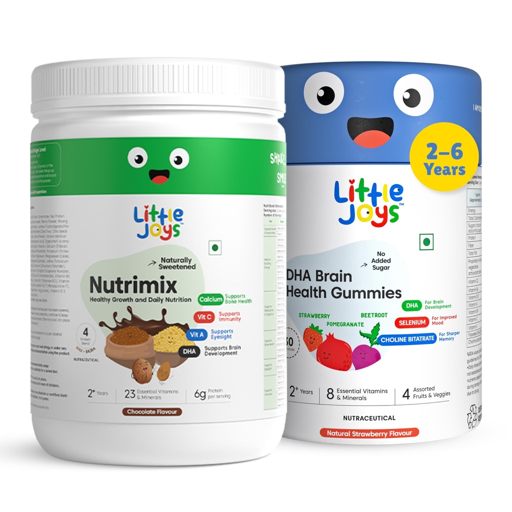 Little Joys Brain Development Kit (2-6 Years) | With NutriMix (350g) & Brain Health Gummies (30 day pack) | Omega 3 DHA-Packed Kit for Better Focus & Memory