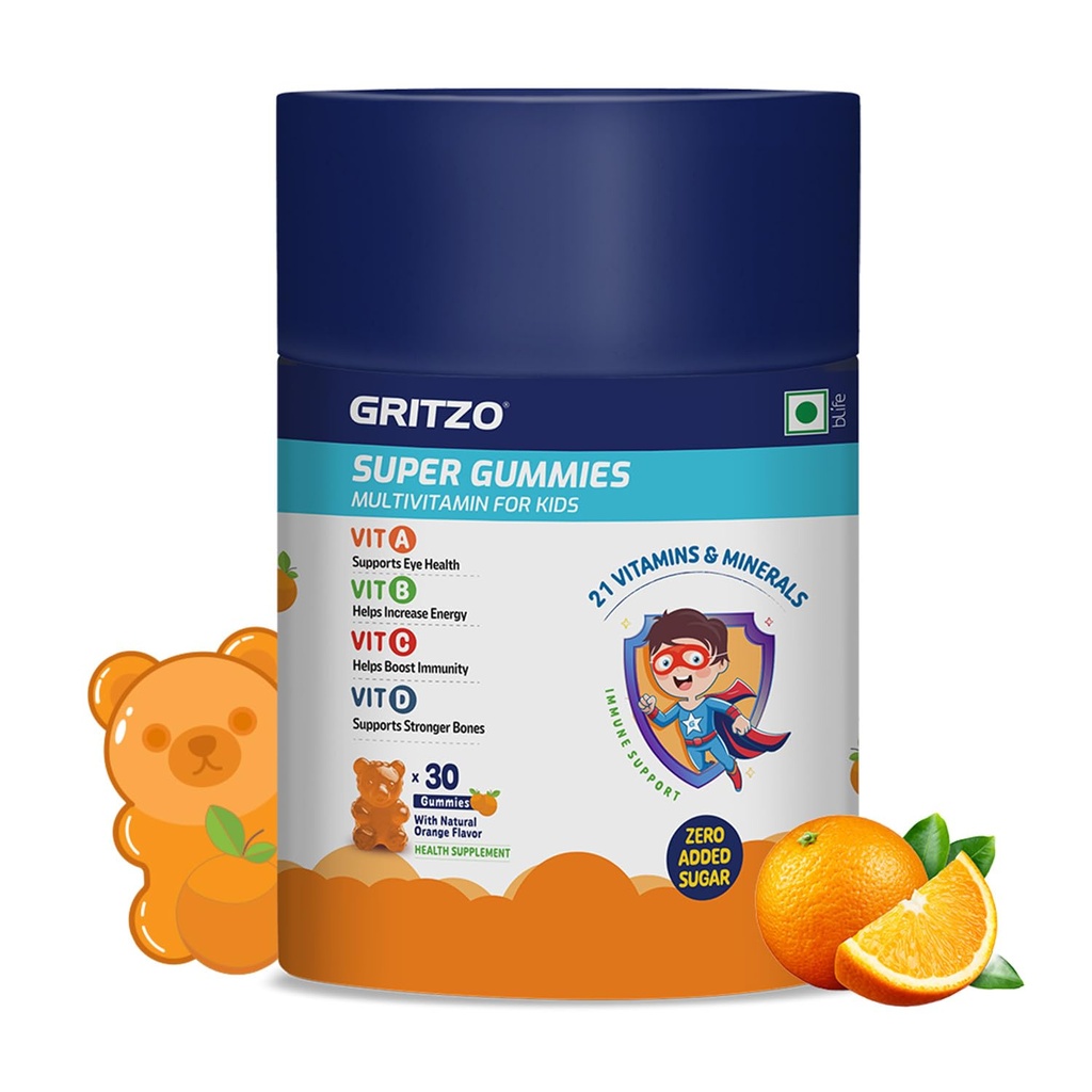 Gritzo Super Gummies Multivitamin for Kids, Orange, 30 Gummies