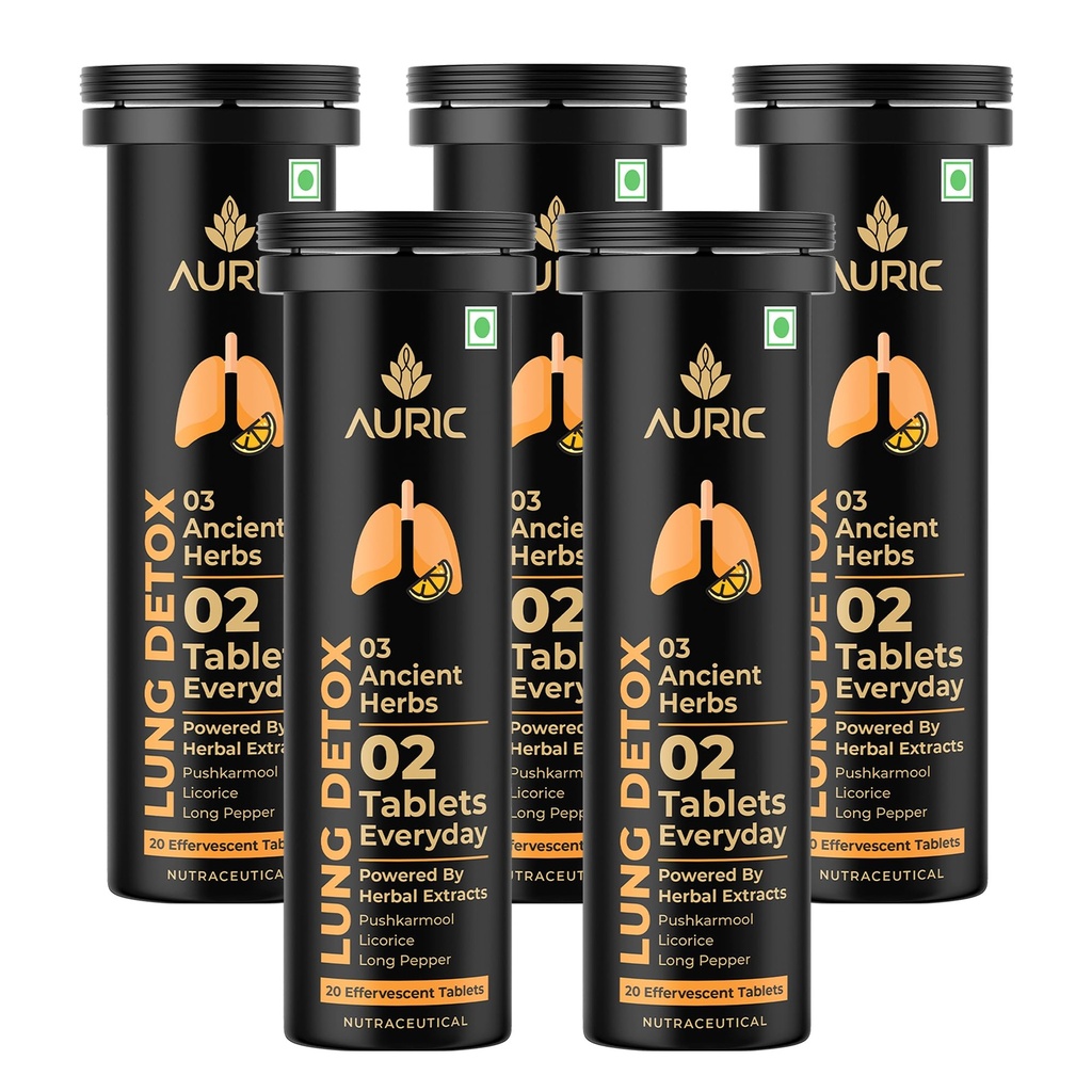 Auric Lung Detox Supplement Pack of 100 Tablets | Natural Blend of NAC (N acetyl L cysteine), Pushkarmool, Piper Longum & Licorice Herbs Extract | Resp 365