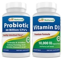 Best Naturals Probiotic 10 Strains & 30 Billion CFU & Vitamin D3 10000 IU