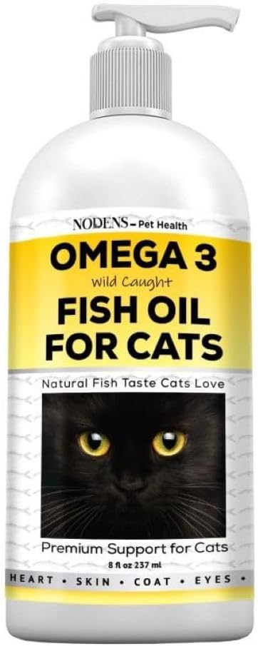 Nodens Natural Fish Oil for Cats Skin & Coat - 100% Pure Omega 3 Fish Oil for Dandruff & Hairballs - Cat Vitamin dan Suplemen Minyak Liquid untuk Inflammation Gabungan, Immune Dupport & Dibuble