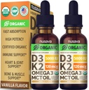 (2 Pack) Organic Vitamin D3 K2 Drops with MCT Oil & Omega 3 - Liquid Vitamin D3 5000 IU - K2 D3 Vitamin Supplement - Vitamin D Drops for Women & Men - No Fillers, Non-GMO, GMP, Vanilla (2 Fl Oz)
