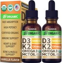 (2 Pack) Vitamina orgânica D3 K2 Gotas com MCT Oil Omega 3, 5000 UI - Vitamina D Líquida, Sem Enchimentos, Não-GMO líquido D3 para Absorção Mais Rápida e Suporte Imune (Vanilla, 1 Fl OZ x 2)