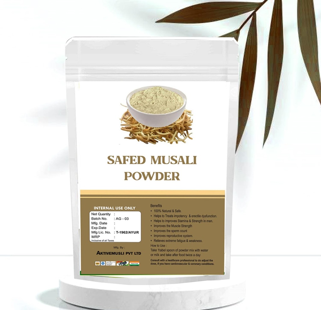 Safed Musli Powder Organic (100 grams) Of Pure Safed Musli Extract, Helps in Improving Stamina, Energy & Bone Strength, Natural