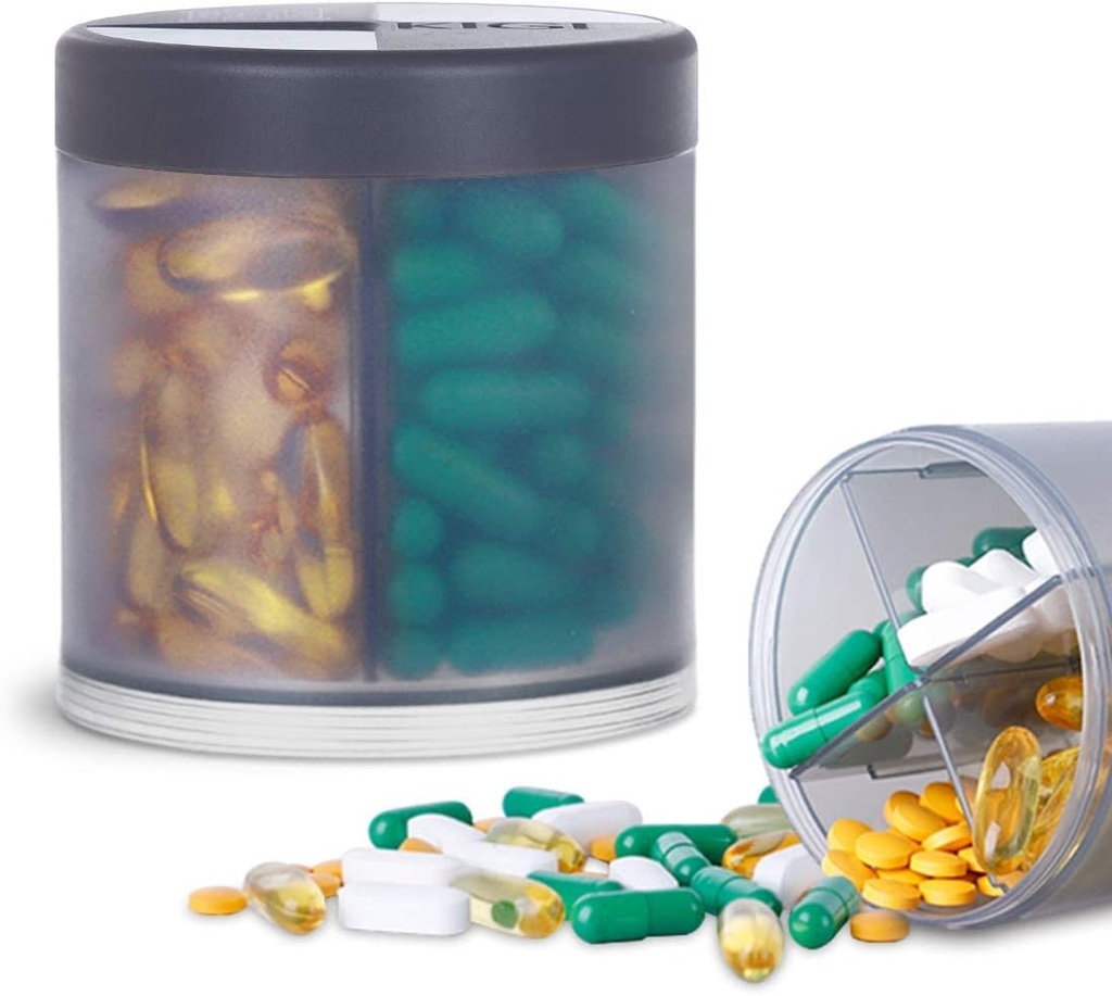 Organitzador extra suplementari amb 4 comparacions Easy Open Pell Dispenser mensualment Medigracians d'emmagatzematge Ppolles, Gris