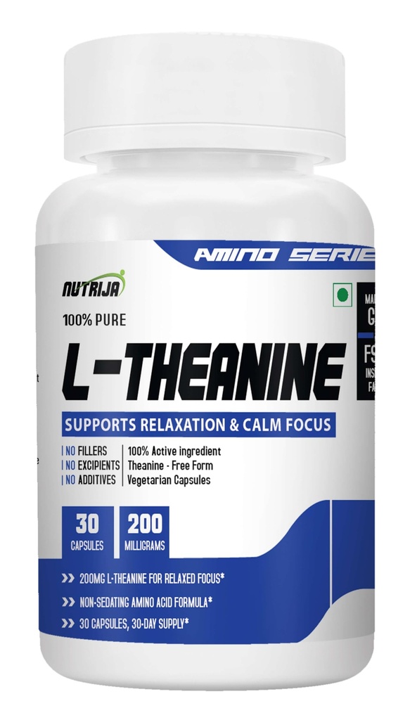 NutriJa L-Theanine 200 mg-30 Capsules | Relaxation & Calm Focus Support | Free Form Amino Acid