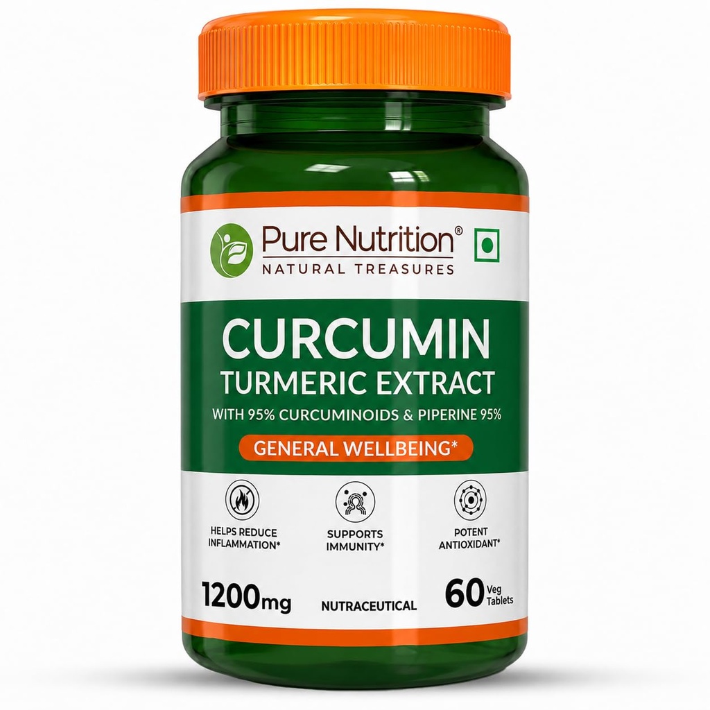 Pure Nutrition Curcumin Supplements with Piperine | Turmeric Supplement for Joint, Immune & Inflammation Support | Curcumin Tablets for Daily Wellness | Anti Inflammation Supplements - 60 Tablets