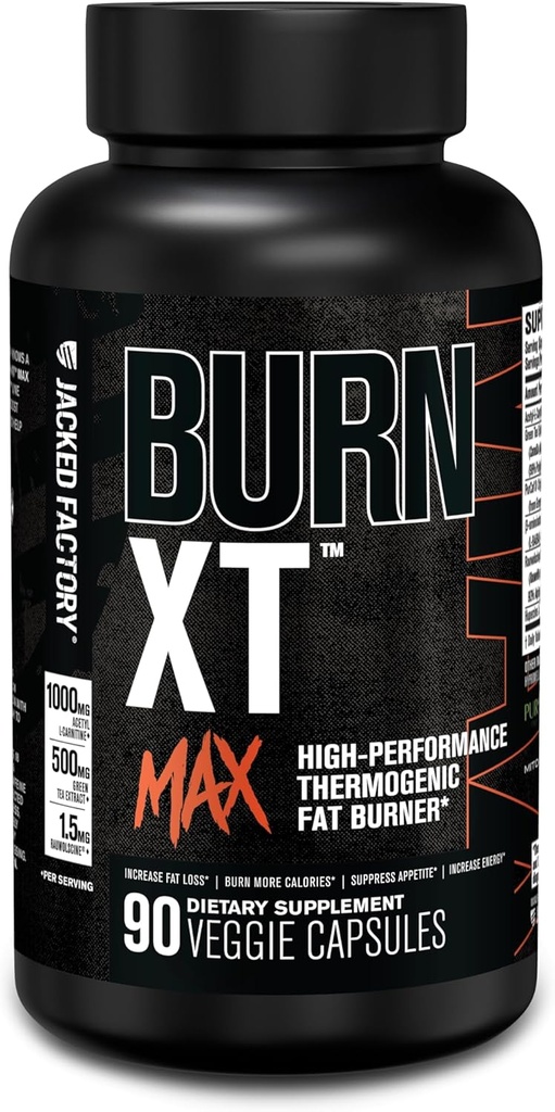 Jacked Factory Burn-XT Max - High-Performance Thermogenic Fat Burner & Appetite Suppressant för viktminskning w / PurCaf Organic Caffeine, MitoBurn, Green Tea, Acetyl L Carnitine & More - 90 kapslar