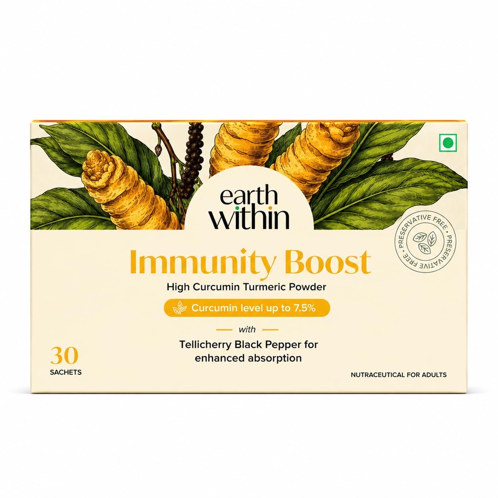 Immunity Boost Turmeric Curcumin Drink Mix with Tellicherry Black Pepper, 30 Sachets | Up to 7.5% Natural Curcumin | Anti Inflammatory Supplement for Daily Immunity & Joint Support | No Preservatives