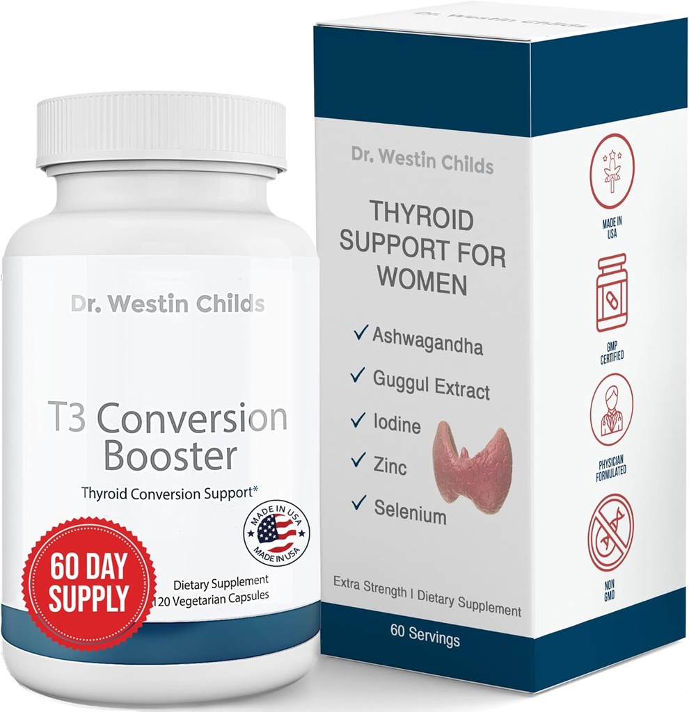 Dr. Westin Childs - T3 Conversion Booster - Schilddrüse Unterstützung für Frauen mit Hypothyreose & Hashimoto's - Iodine, Ashwagandha, Guggul Extract, Selenium & Zink Complex - 60 Servierungen