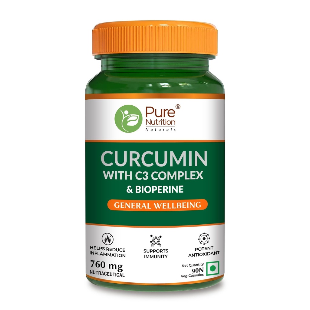 Pure Nutrition Curcumin C3 Complex Supplement | Anti Inflammation Turmeric Curcumin Capsules with Piperine, Amla & Sunthi | High Absorption Inflammatory Support (760mg) - 60 Capsules