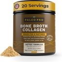 PaleoPro Bone Broth Collagen Protein Powder - Turmeric Root Grass-Fed Collagen Powder for Skin & Bones - Gluten Free, Sugar, Soy, Grains, Net Carbs - Paleo Keto Friendly 20 Serves Aztec Vanilla
