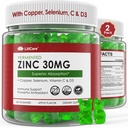 Zinc Gummies + Rame, Selenio, Vitamina C & D3, Integratori di zinco fermentati per le donne e gli uomini con il mirtillo per il supporto immunitario giornaliero, Antiossidante potente, ad alto assorbimento, Vegan, Sugar Free, 2 Pack
