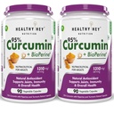 HealthyHey Nutrition Curcumin with Bioperine 1310mg (Ultra Pure) | Organic Turmeric, 90 Vegetable Capsules with Piperine Pack of 2